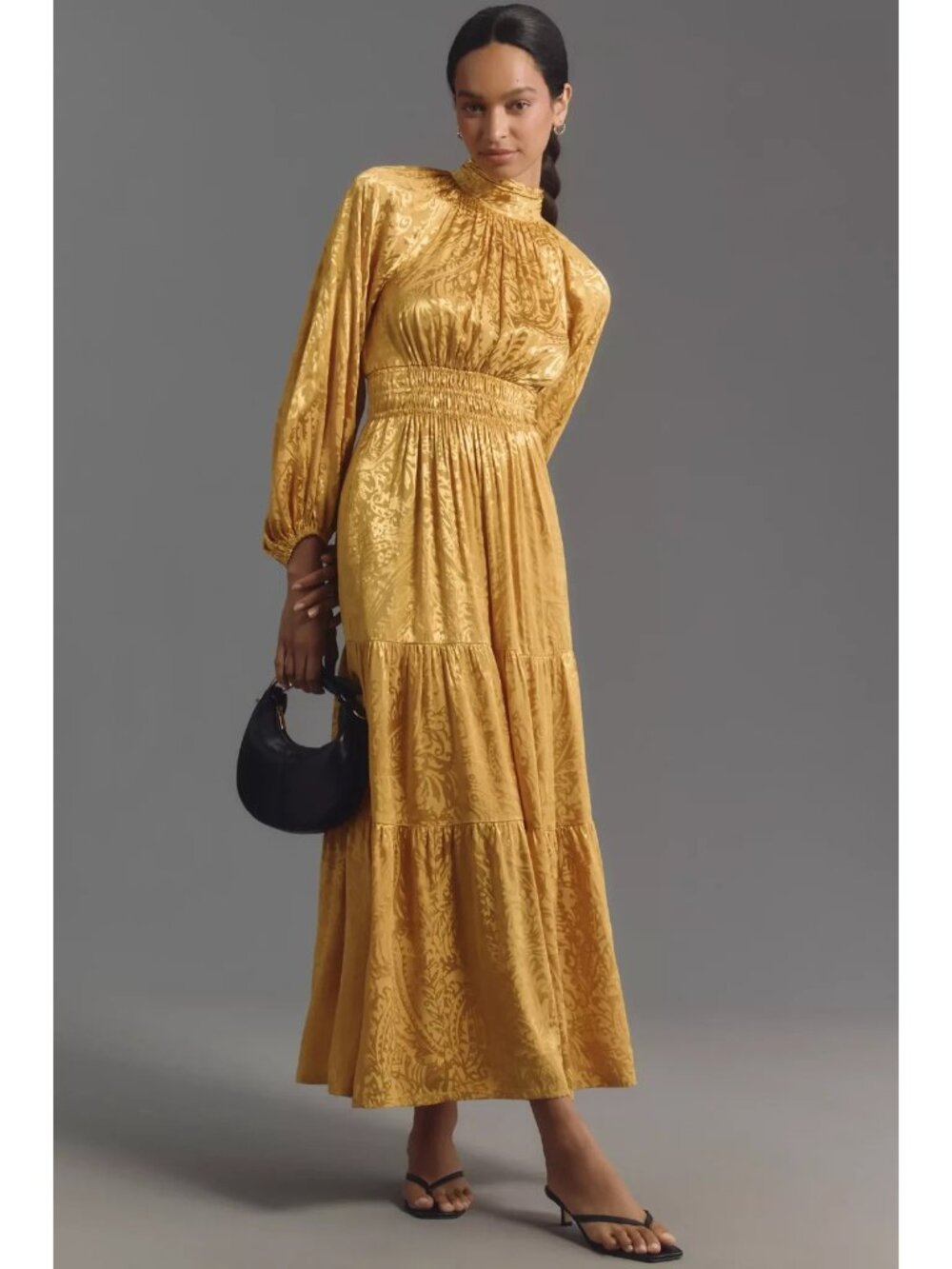 NWT by Anthropologie The Somerset Maxi in Yellow Satin Mock-Neck Edition Dress M